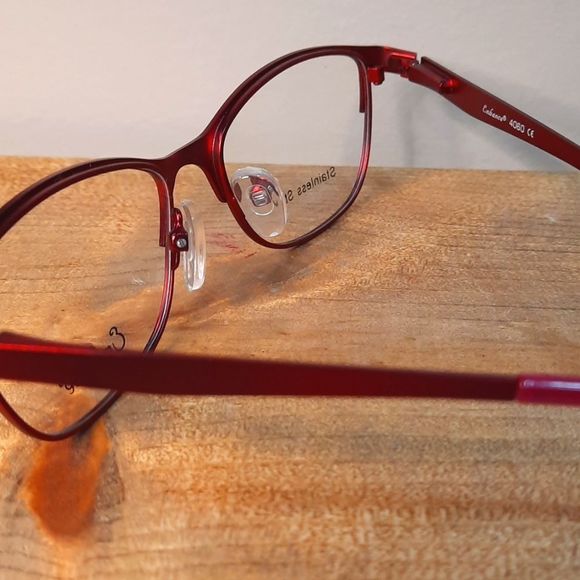 NEW prescription-ready Eyeglass Frame burgundy STAINLESS STEEL youth small adult - Picture 4 of 7